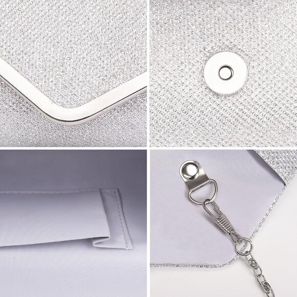 Women Silver Trendy Clutch Purses Evening Fashion Envelope Cross-Body Handbags - Picture 6 of 7